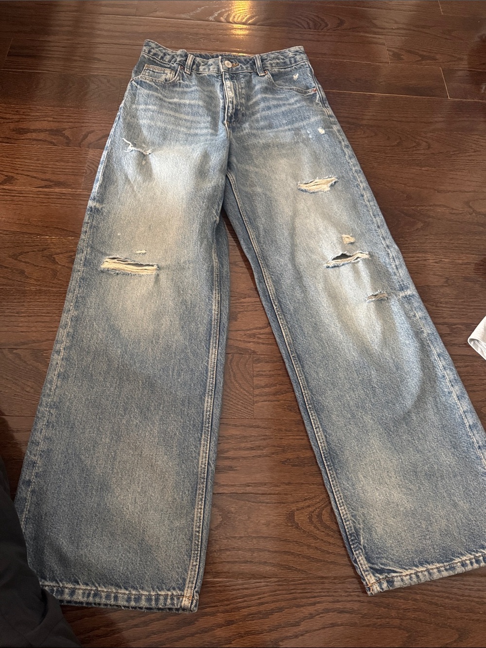 Zara Kids 13-14 Light Blue Distressed Wide-Leg Jeans